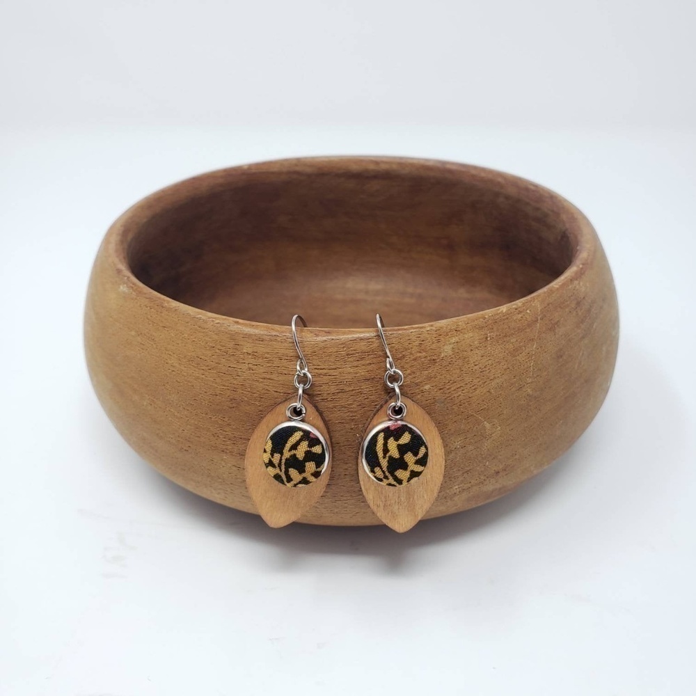 New Handmade | Vine Print Wooden Leaf Earrings
